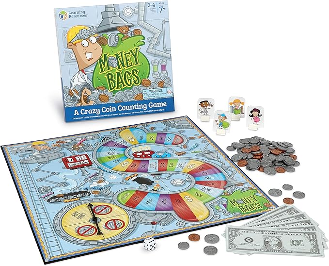 Learning Resources Money Bags Coin Value Game - Classroom Math Games, Financial Literacy for Kids, Play Coins for Kids, Counting Games, Money Board Game
