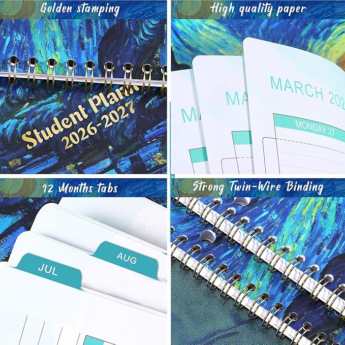 Student Planner 2026-2027 - July 2026 - June 2027 School Planner, 9" x 11", Weekly LessonPlanner, Twin- Wire Binding, Stickers, Perfect Organizer
