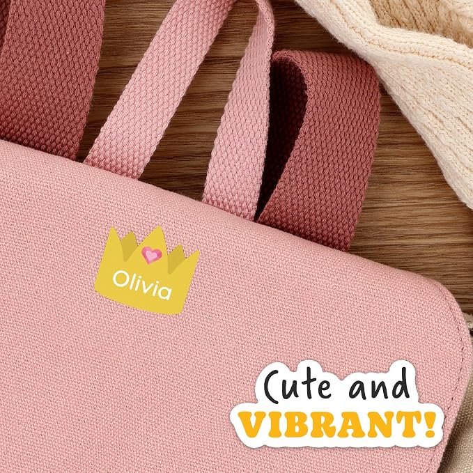 Personalized Daycare Name Labels (84) – Daycare Labels & Name Stickers for Kids – Labels for Kids Stuff Daycare – Waterproof for Baby Bottles, Clothing & Lunch Boxes - Princess Heart