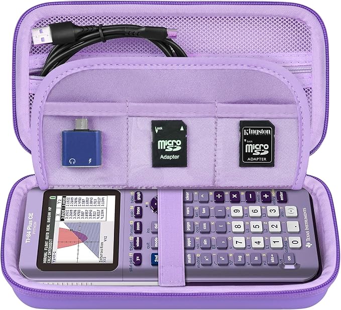 Elonbo Carrying Case for Texas Instruments TI-84 Evo/TI-84 Plus CE Evo Graphing Calculator, Extra Mesh Pocket Fits Charging Cable Charger Manual, Purple