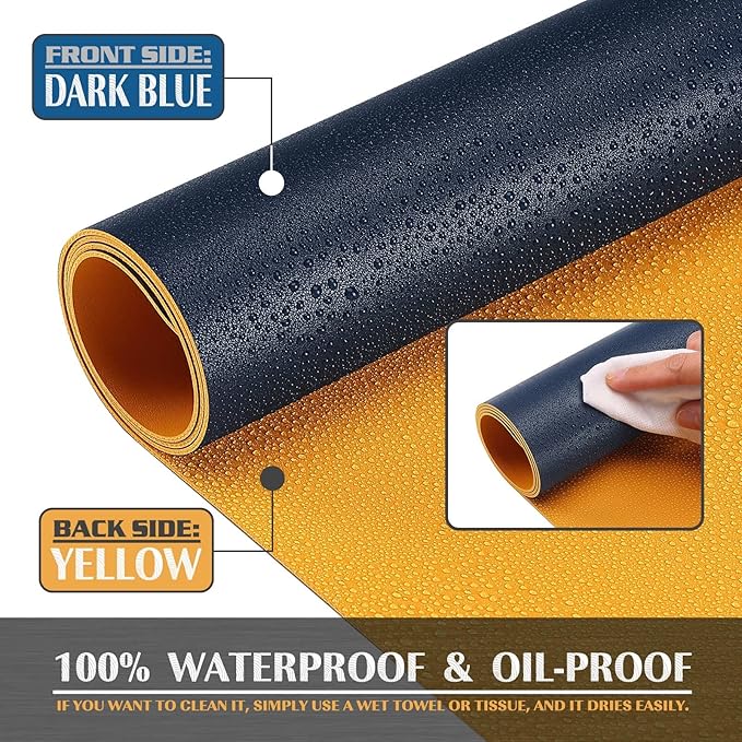 K KNODEL Large Office Leather Desk Mat, Mouse and Keyboard Pad, Computer and Laptop Mat, Desktop Protector and Cover, Writing Pad and Blotter (47.2"x17", Dark Blue)