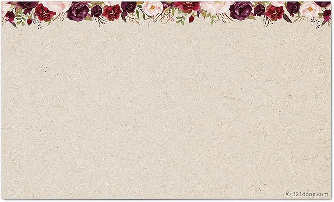 321Done Red Rose Floral Index Cards - Blank, No Lines - (50) Small 3x5 Kraft Cards - For Studying, Learning, Flashcards, Desk Notes, Messages, Notecards, Card Making - Cute, Pretty - Made in the USA