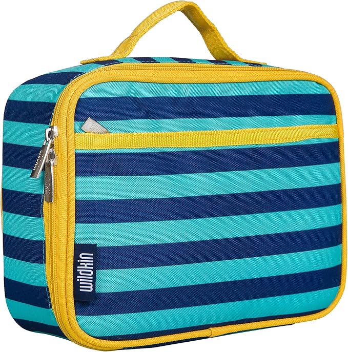 Wildkin Kids Insulated Lunch Box, Keeps Food Hot or Cold, BPA-Free with Mesh Pockets & Easy-Clean Lining – Ideal for School, Travel & Daycare – Blue Stripes