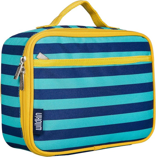 Wildkin Kids Insulated Lunch Box, Keeps Food Hot or Cold, BPA-Free with Mesh Pockets & Easy-Clean Lining – Ideal for School, Travel & Daycare – Blue Stripes