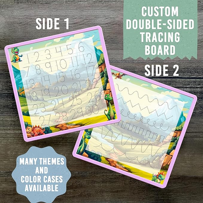 Kid's Name Tracing Board | Dry Erase Letter Tracing | Reusable Writing Practice Board | Personalized | Dinosaur Friends Theme
