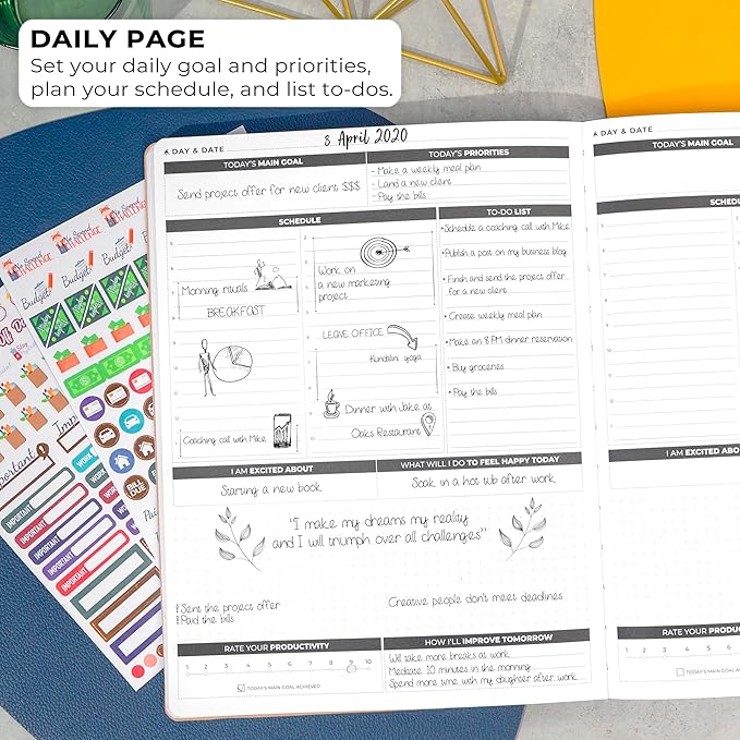 Clever Fox Planner Daily PRO - 8.5 x 11" A4 Size Daily Life Planner and Gratitude Journal to Increase Productivity, Time Management and Hit Your Goals - Undated - Lasts 3 Months (Pearl)