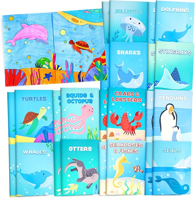 JOYIN 24 Pack Ocean Coloring Books for Kids, Bulk Sea Animal Mini Coloring Activity Books for Mermaid Fish Party Favors Birthday Party Gifts, Classroom Goodie Bags Stuffers Boys Girls