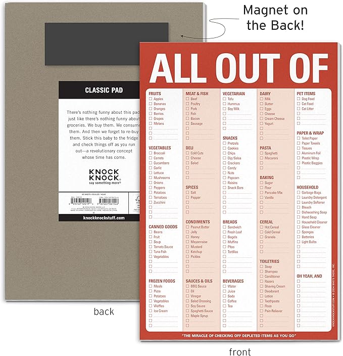 Knock Knock All Out Of Grocery List Note Pad, 6 x 9-inches (Red)