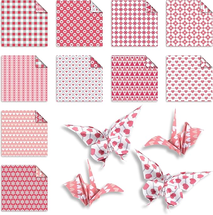 Origami Paper 6x6 Double Sided 50 Sheets 10 Colors origami kit Japanese Chiyo Square Craft Kits Easy Fold Arts Crafts DIY Handwork Pink Memories