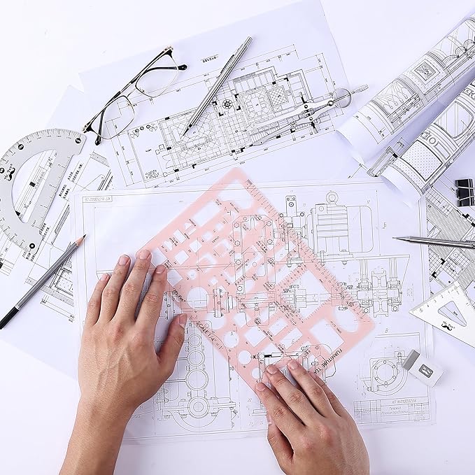Mr. Pen- House Plan, 3 pcs, Interior Design and Furniture Templates, Clear Flexible Plastic, Drafting Tools, Ruler Shapes for Architecture, 1/4 Inch Scale, Kitchen, Bath, Bedroom, Office, Living Room