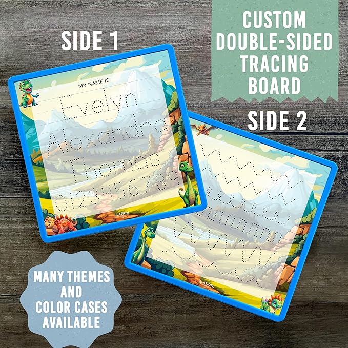 Kid's Name Tracing Board | Dry Erase Letter Tracing | Reusable Writing Practice Board | Personalized | Dinosaur Friends Theme