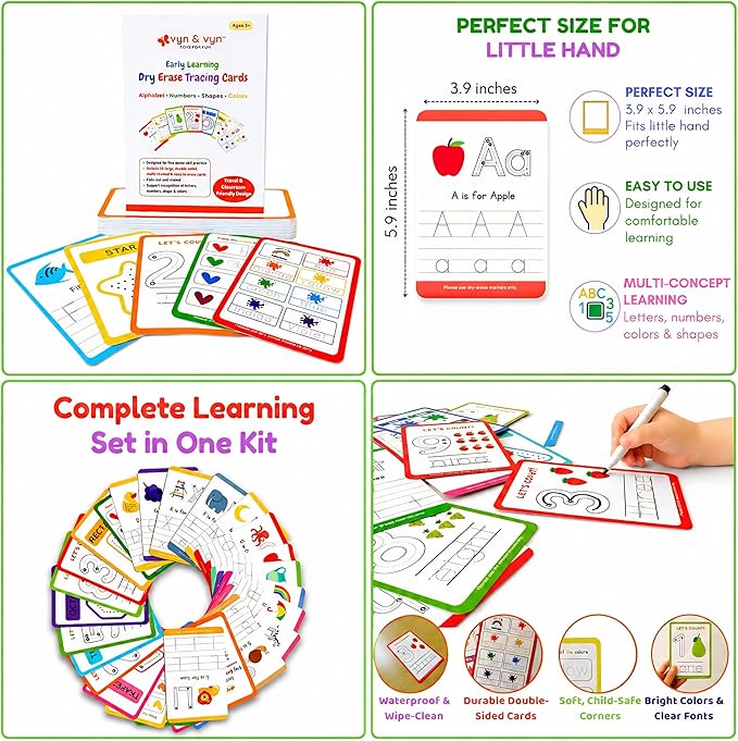 5-in-1 Wooden Puzzles for Toddlers 3-5 | Montessori Alphabet Number Shape Learning Toys | Magnetic Whiteboard, Flashcards & Markers | Preschool Educational Activity Kit | VYN & VYN (Multicolor)