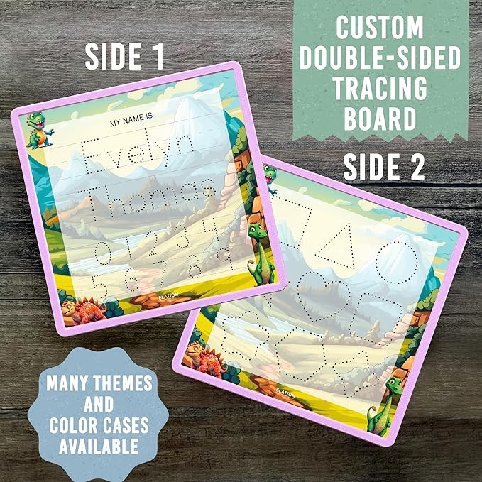 Kid's Name Tracing Board | Dry Erase Letter Tracing | Reusable Writing Practice Board | Personalized | Dinosaur Friends Theme