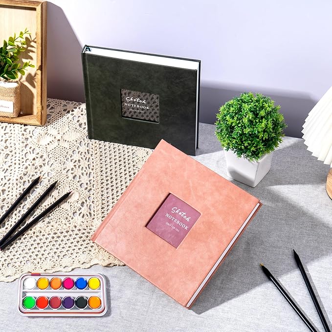 FLYING EAGLE Sketchbook for Drawing 8 x 8 Hardcover Sketch Book, 200GSM Thick Paper, Square Art Drawing Book with 3 DIY Cards Mixed Media Watercolor Paper Gift for Women Adults Artist, Pink