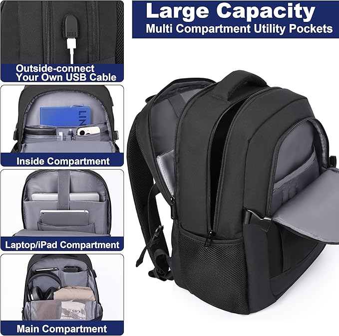 DEYACE Laptop Backpack 17 Inch Large Computer Bag for Men with USB Charger Port 18x14x8 Flight Approved Personal Item Travel Laptop Backpacks
