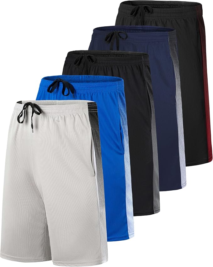 Real Essentials 5 Pack: Boys' Mesh Basketball Athletic Shorts with Pockets – Teen Kids Youth Quick Dry Soccer Running Gym