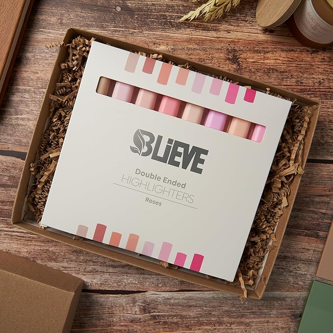 BLIEVE Aesthetic Cute Highlighters No Bleed Through, Dual Tip Chisel & Fine Point, Pastel Colors For Bible & Journaling