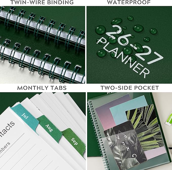 Planner 2026-2027, Academic Planner 2026-2027 - 2026-2027 Weekly and Monthly Planner, A4(9" x 11"), July 2026 - June 2027, Storage Pocket, Daily Agenda Book, College Organizer Notebook, Teacher Student Planning Book with Tabs, Dark Green