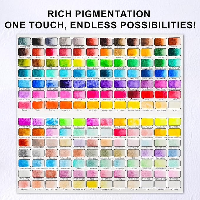 168 Solid Watercolor Paint Set with Brushes and Blank Coloring Book, Archival Art Supplies for Professionals - Christmas, Birthday, Artist Present