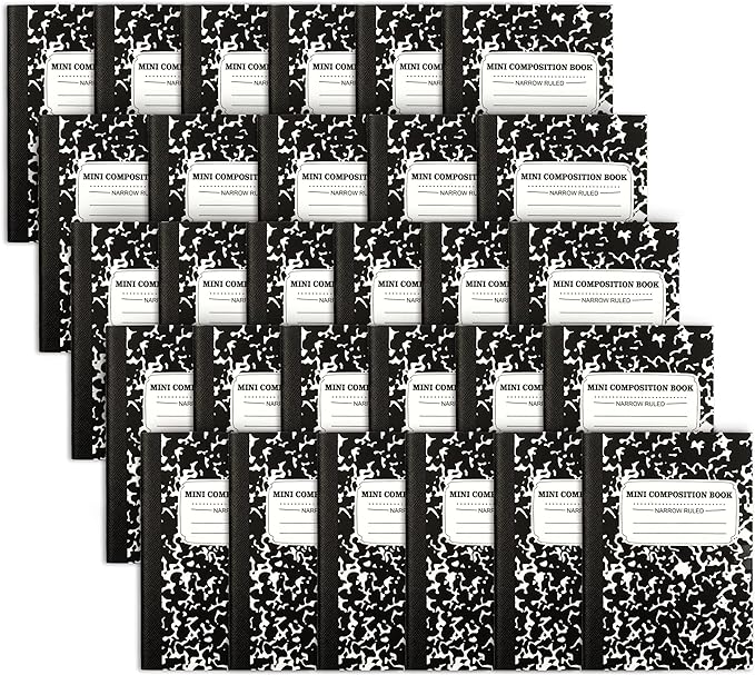 feela Mini Composition Notebook, Cute 30 Pack Black Narrow Ruled Mini Composition Books Bulk, Small Pocket Marble Journal Notebooks for Kids Students College Office, Pocket Size 4.5 x 3.25 in