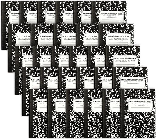 feela Mini Composition Notebook, Cute 30 Pack Black Narrow Ruled Mini Composition Books Bulk, Small Pocket Marble Journal Notebooks for Kids Students College Office, Pocket Size 4.5 x 3.25 in