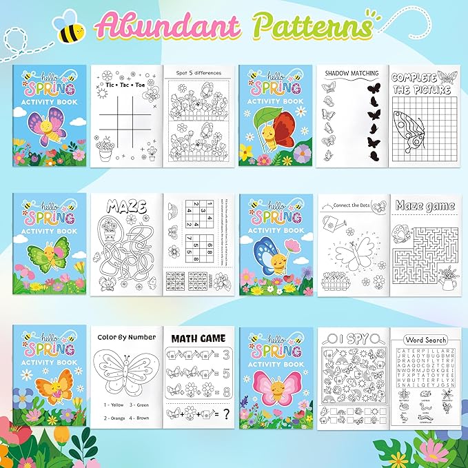 JAPBOR Spring Butterfly Activity Coloring Books - Mini Springtime Activities Color Book Bulk for Kids Party Favors, Butterflies Flowers Small Colour Pages for Easter Gifts Class Drawing Painting Games