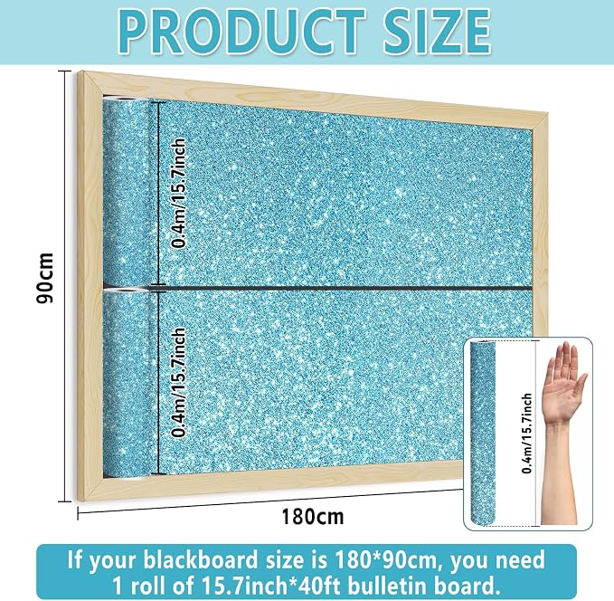 Glitter Light Blue Bulletin Board Roll Non-Woven Fabric Poster 15.7" x40 Ft