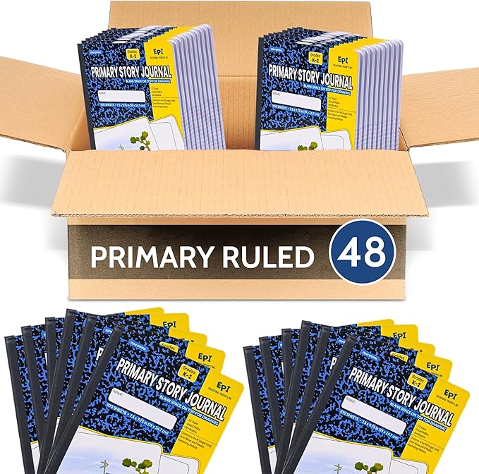 48 Pack - EPI Primary Ruled Composition Notebook Black - 200 Pages (100 Sheets), 9-3/4 x 7-½ - Classroom Back to School Supplies, Heavy Duty, Durable Hardcover Office Notebooks, Sewn