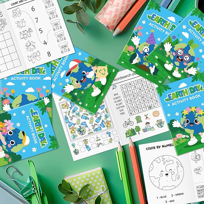 JAPBOR Earth Day Activity Coloring Books - Mini Save The Earth Activities Color Book Bulk for Party Favors, World Environment Day Small Colouring Pages for Gifts Giveaways Class Painting Games