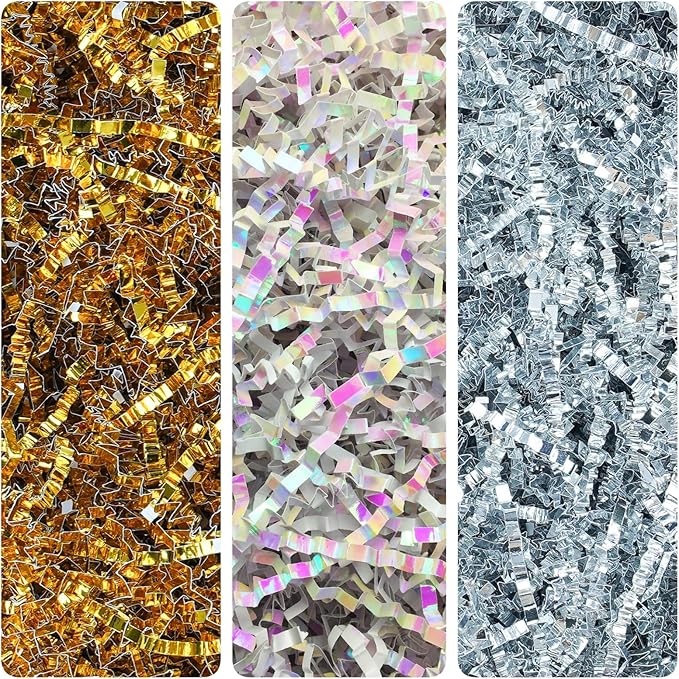 TANMWZK Crinkle Cut Paper Shred Filler 2 LB for Gift Wrapping, Baskets, Christmas, Halloween, Wedding Decorations, Easter Grass, Crafting Activities (Silver)