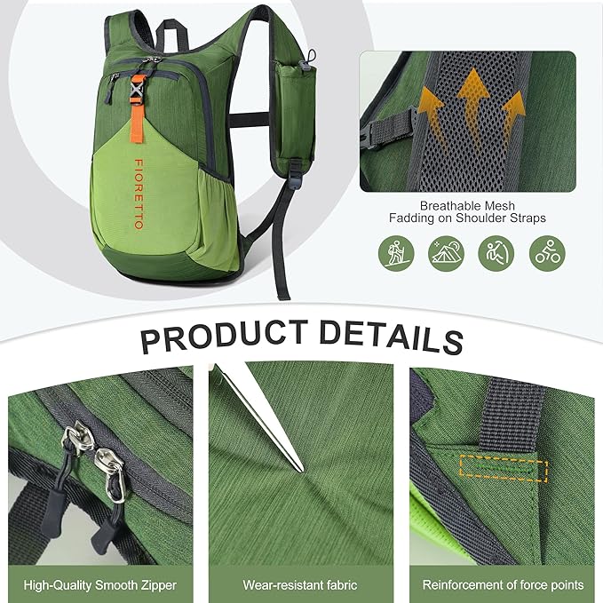 FIORETTO 10L/15L/20L Hiking Backpack for Women Men Mini Packable Backpack Lightweight Small Daypack for Travel Camping