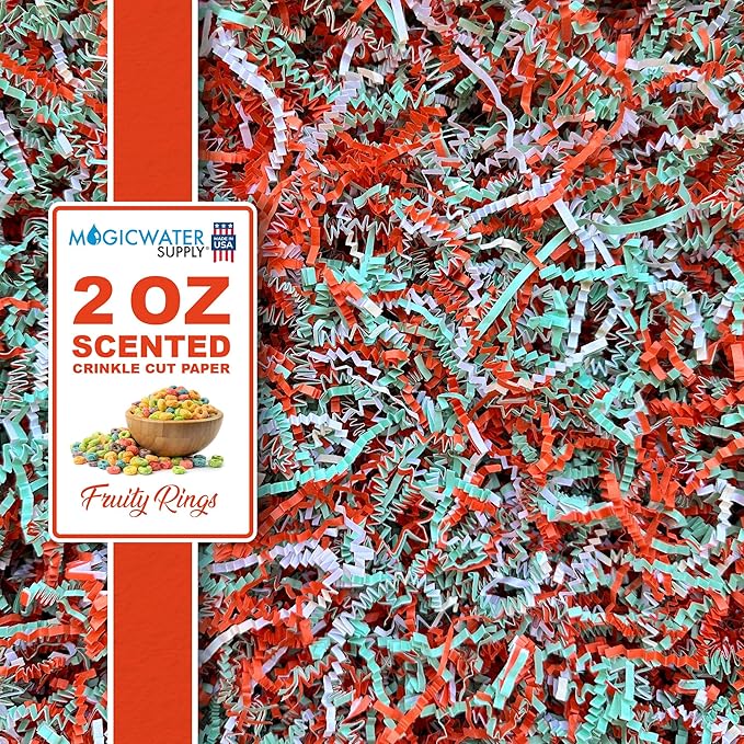 MagicWater Scented Crinkle Cut Paper - 2 oz - Fruity Rings - Perfect for Shredded Paper Filler, Basket Filler, Gift Boxes, Bridesmaid Gifts, Christmas Stuffers & More – For All Occasions