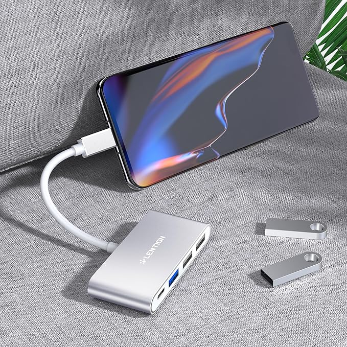 LENTION USB C Hub 4-in-1 with 100W PD, Type-C Multiport Adapter for 2016-2026 MacBook Pro/Air(M1-M5), iPad, Surface, ChromeBook, More, Aluminum Travel Hub for iPhone 15-17 (C13, Silver)