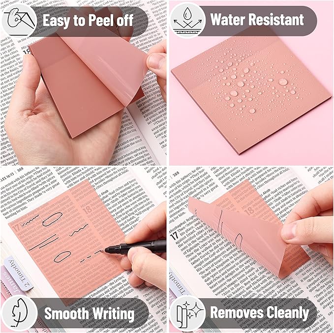 Mr. Pen- Transparent Sticky Notes, 3" x 3", 4 Pads, 200 Sheets, Vintage Colors, See Through Self-Adhesive Notes with Fineliner for Bible Journaling and Studying, Water-Resistant, Clean Removal