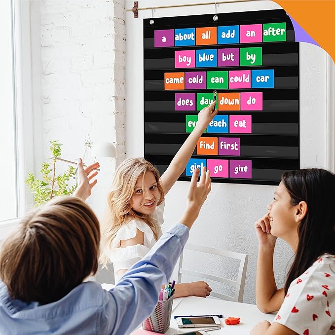 Daily Schedule Pocket Chart, Class Schedule with 7 Clear Pockets Plus 3 Over Door Hangers for Classroom Home School Schedule Organization & Time Management-Fits 3.5” Sentence Strips & Word Cards