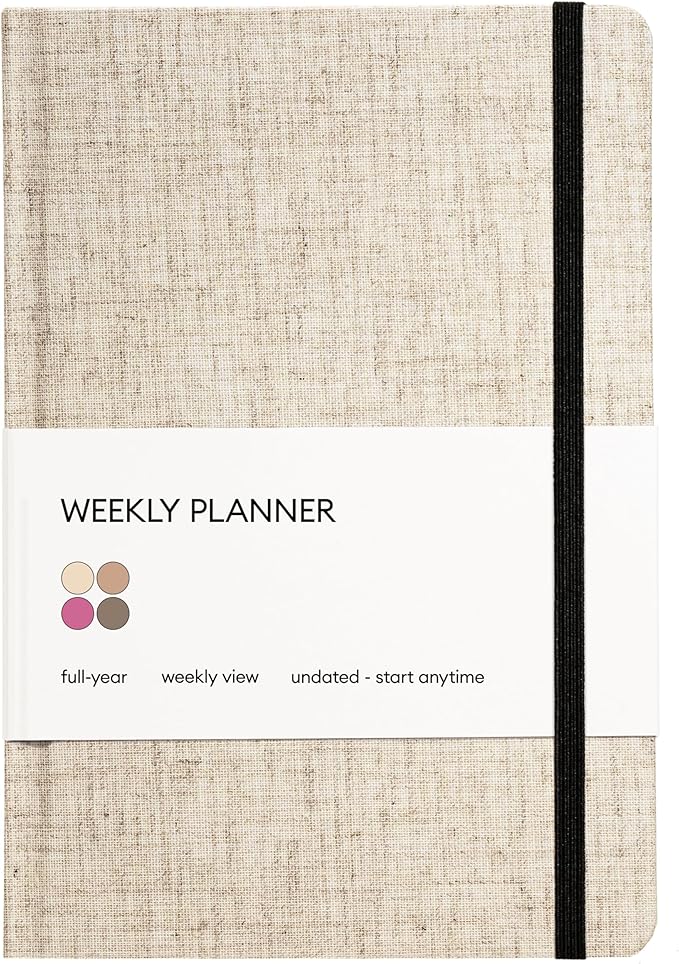 Kunitsa Co. Undated Planner - Hardcover, with Habit Tracker & Goal Setting - Weekly, Full Year (Oat)