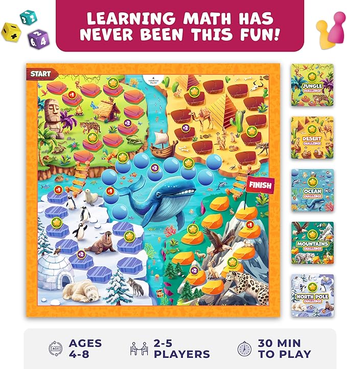 Clever Fox Play Number Hunter Math Board Game – Addition & Subtraction Math Game for Kids 5-7 Year Old – Fun Educational STEM Toy for 5+ Year Old, Kindergarten, 1st-3rd Grade, Homeschool & Family