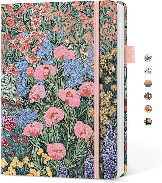 Pretty Lined Journal for Women, Aesthetic Cute Hardcover Leather Journal for Writing, A5 College Ruled Notebook for Work & Note Taking, Perfect for Office School Home, 160 Pages, Blooming Symphony