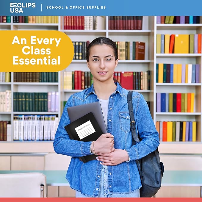 E-CLIPS USA Composition Notebook Wide Ruled Composition Notebooks Bulk Wide Ruled Notebook Paper Note Books For Schools Composition Books 80 Sheets 160 Pages 9.75” x 7.5” (48 Pack)
