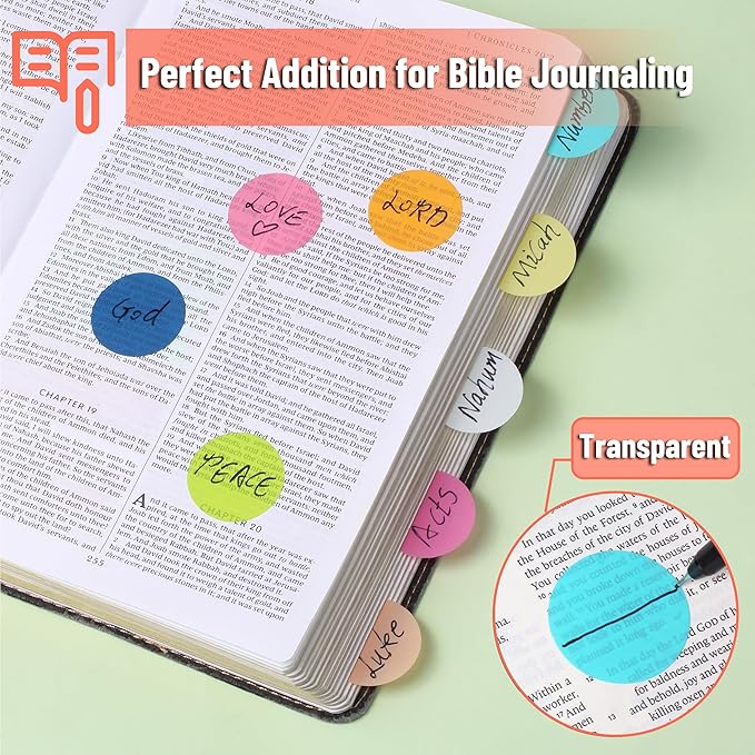 Mr. Pen- Round Transparent Sticky Notes, 1.1” Diameter, 28 Pads, 1120 Sheets, Colorful, Water-Resistant See-Through Sticky Notes Bulk & Fineliner, Smooth Writing, Note Tabs for Bible Journaling