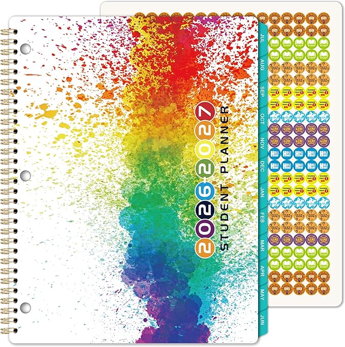 Student Planner 2026-2027 - Academic Planner from July 2026 - June 2027, Weekly & Monthly for Students 11"x 8.3", Flexible Cover, Strong Golden Binding, Printed Tabs, with Stickers