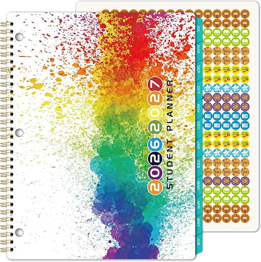 Student Planner 2026-2027 - Academic Planner from July 2026 - June 2027, Weekly & Monthly for Students 11"x 8.3", Flexible Cover, Strong Golden Binding, Printed Tabs, with Stickers