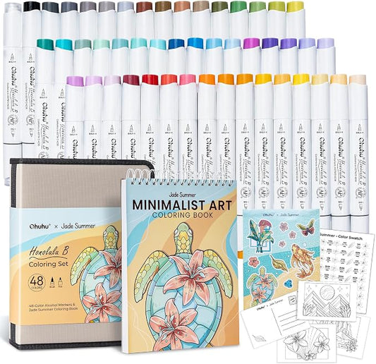 Ohuhu x Jade Summer Coloring Set 47 Alcohol Markers & Coloring Book