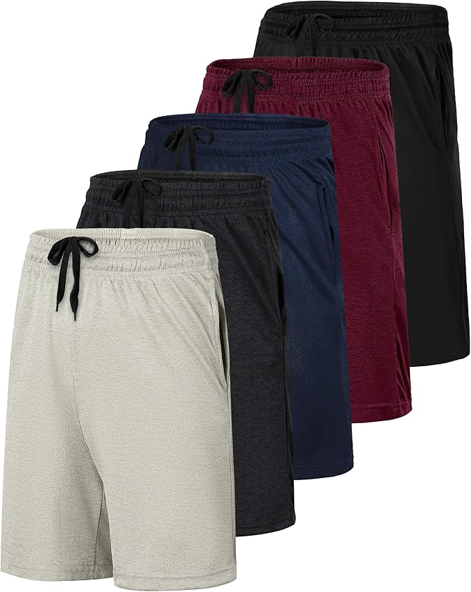 Real Essentials 5 Pack: Boys' Mesh Basketball Athletic Shorts with Pockets – Teen Kids Youth Quick Dry Soccer Running Gym