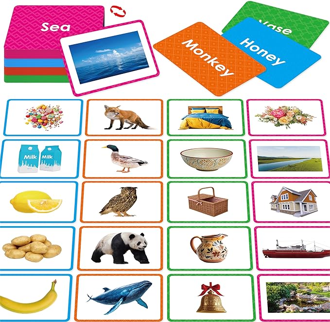 140 Noun Picture-Word Cards, Picture Flashcards Language Builder Visual Aid Speech Development Tool for Autism, ESL Teaching Materials for Adults, Non-Verbal Children Vocabulary Builder for Toddlers