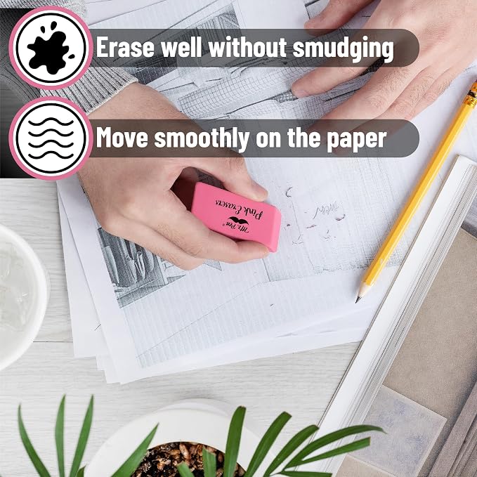 Mr. Pen- Pink Pencil Eraser, 6 Pack, Large Latex Free