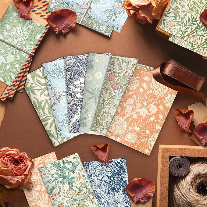 24 Pieces William Morris Floral Notepads Mini Vintage Floral Notebook Small Floral Pocket Journal with Soft Cover, 12 Styles William Morris Mini Notepads for Travel Journaling,Gift Sets & Daily Notes