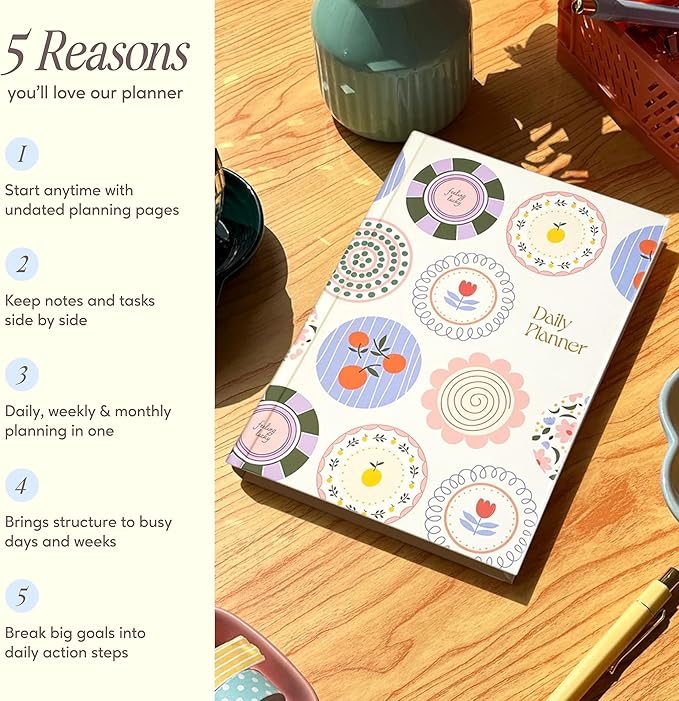 Notcoy Undated Daily Planner and Notebook, Aesthetic Hardcover Productivity Planner with To-Do List, Habit Tracker, Weekly & Monthly Views - Sunday Stories