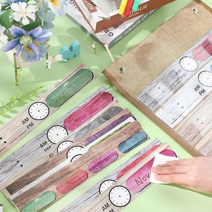 Pasimy Daily Schedule Pocket Chart with 31 Reusable Cards and 14 Pockets Classroom Decor Farmhouse Schedule Charts for School Office Home Educational Activity (Burlap)