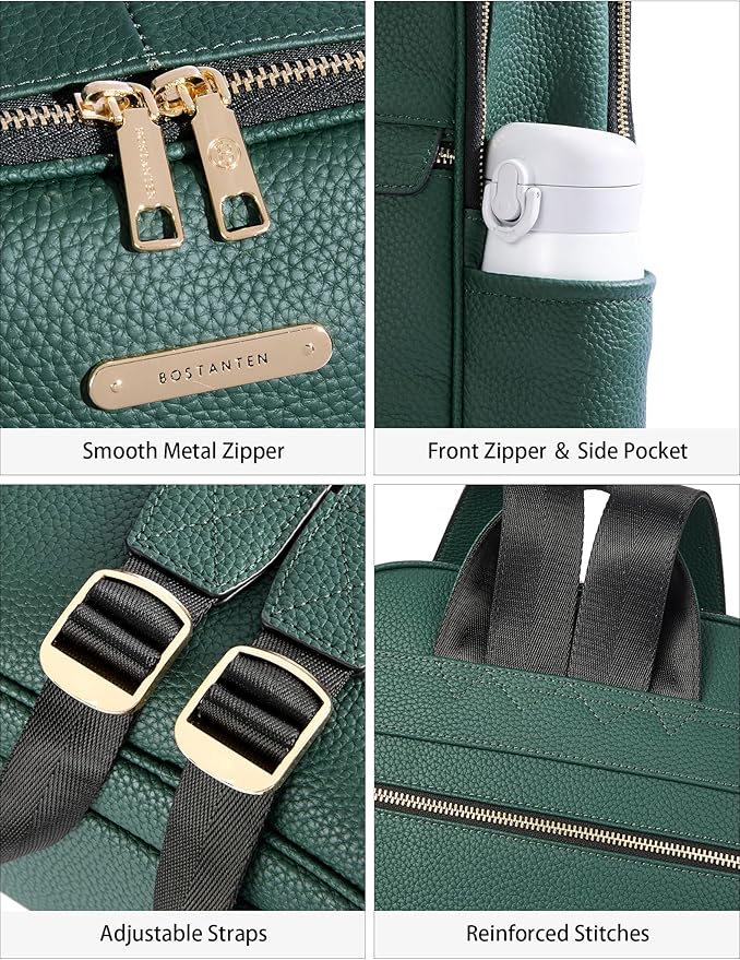 BOSTANTEN Genuine Leather 15.6 inch Laptop Backpack Purse for Women College Casual Backpack Travel Bag